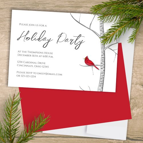 Simple Holiday Winter Red Cardinal Birch Tree  Invitation