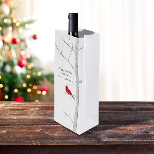 Simple Holiday Winter Red Cardinal Birch Tree  Wine Gift Bag