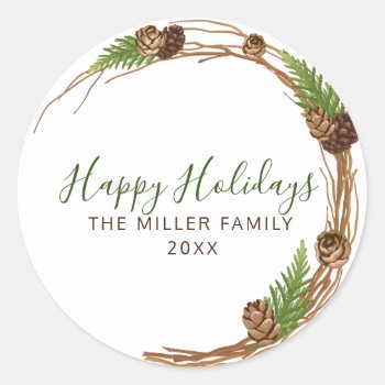 Simple Holidays Christmas Classic Round Sticker by ThreeFoursDesign at Zazzle