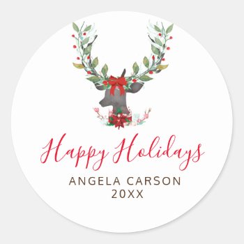 Simple Holidays Christmas Reindeer Classic Round S Classic Round Sticker by ThreeFoursDesign at Zazzle