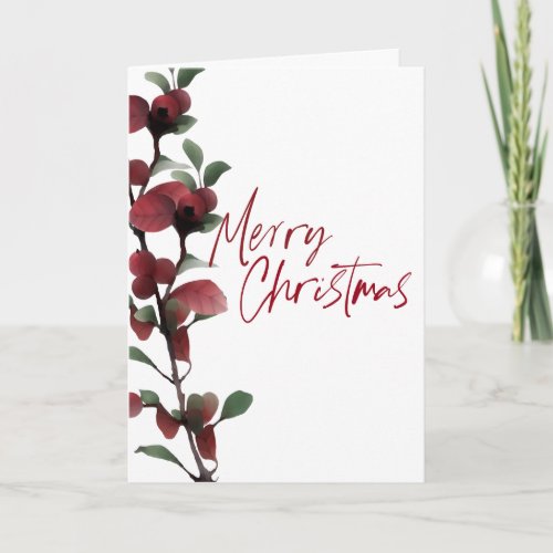 Simple Holly Berry Branch Watercolor Photo Holiday Card