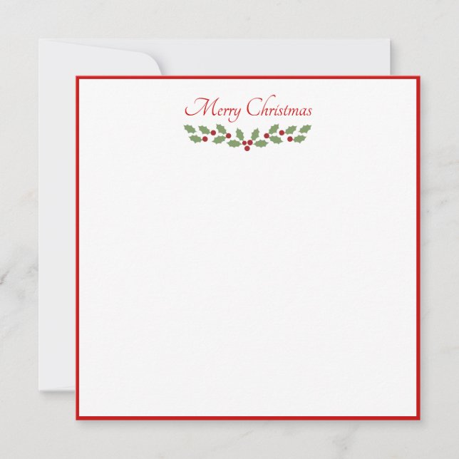 Simple Holly Leaf Christmas Classic Border Flat Note Card (Front)