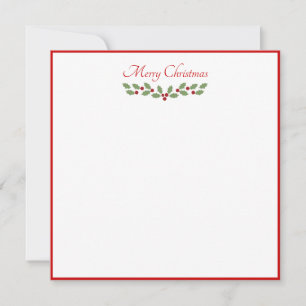 Simple Holly Leaf Christmas Classic Border Flat Note Card
