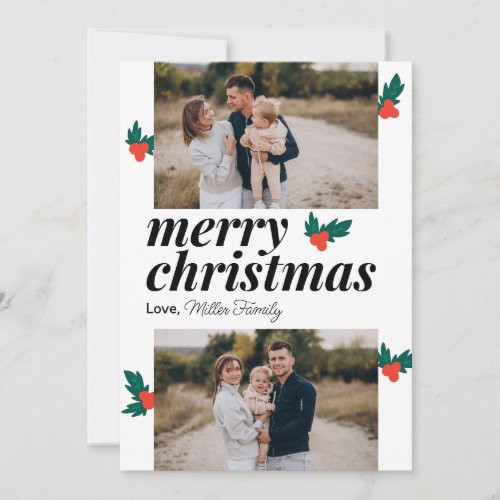 Simple Holly Merry Christmas Greeting Card