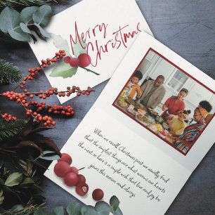 Simple Holly Merry Christmas Watercolor Photo Holiday Card