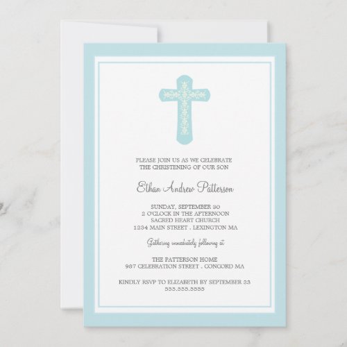 Simple Holy Cross Blue Boy Christening Invitation