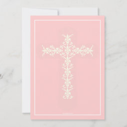 Simple Holy Cross Pink Girl Christening Invitation | Zazzle