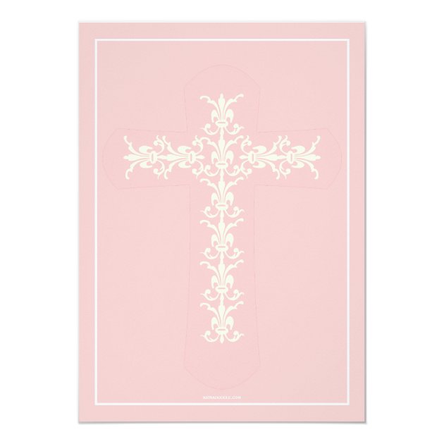 Simple Holy Cross Pink Girl Christening Invitation