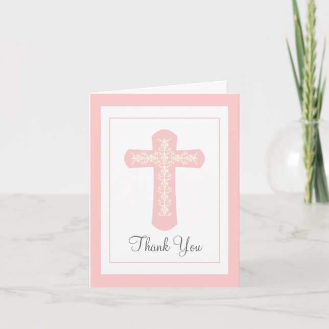 Simple Holy Cross Thank You in Pink Card (Front)