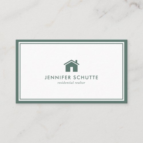 Simple Home Logo Green Gingham Pattern Realtor Business Card