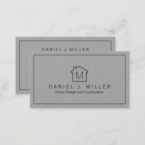 Simple Home Logo Monogram Minimalist Black  Gray Business Card