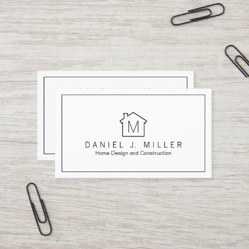 Simple Home Logo Monogram Minimalist Black  White Business Card