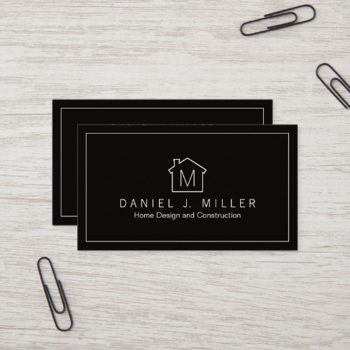 Simple Home Logo Monogram Modern Black and White Business Card