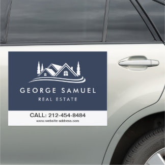 Simple Home Logo Navy Blue Realtor, Real Estate Car Magnet