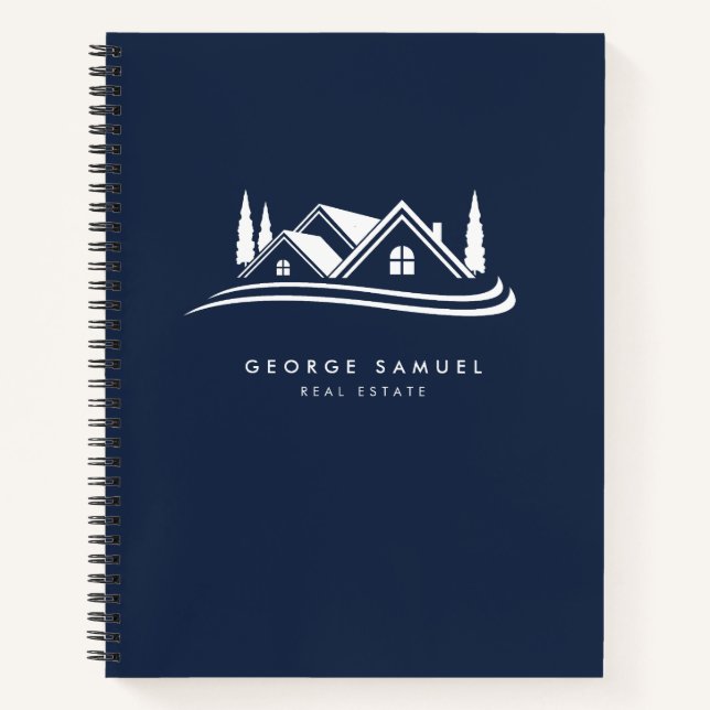 Simple Home Logo Navy Blue Realtor, Real Estate Notebook (Front)