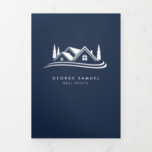 Simple Home Logo Navy Blue Realtor, Real Estate Tri-Fold Card
