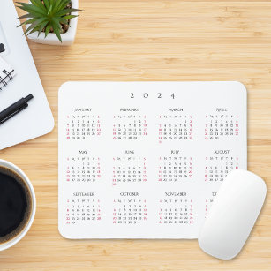 Simple Home Office 2024 Full Year Yearly Calendar Mouse Pad