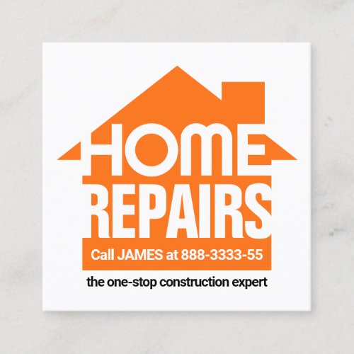Simple Home Repairs Building Silhouette Square Business Card