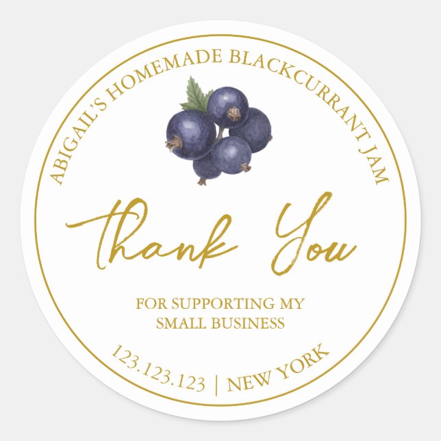 Simple Homemade Blackcurrant Jam Thank You Label (Front)