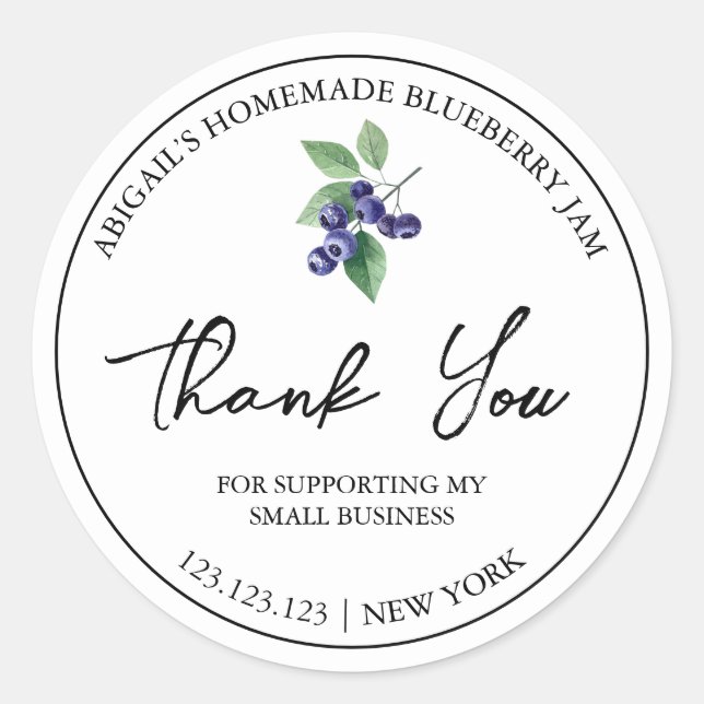 Simple Homemade Blueberry Jam Thank You Label (Front)
