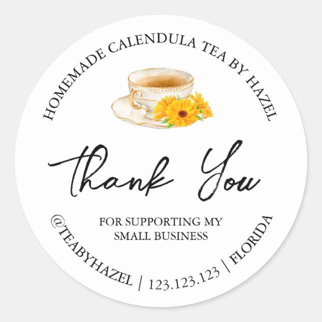 Simple Homemade Calendula Tea Thank You Label (Front)