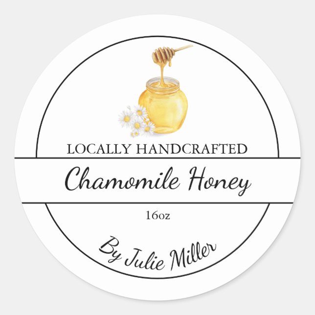 Simple Homemade Chamomile infused Honey Label (Front)