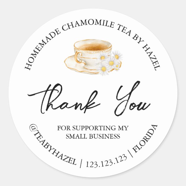 Simple Homemade Chamomile Tea Thank You Label (Front)