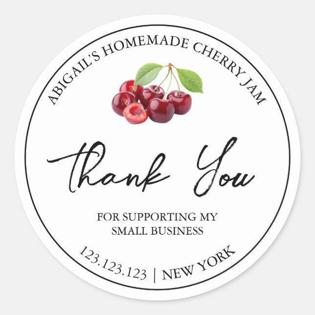 Simple Homemade Cherry Jam Thank You Label (Front)