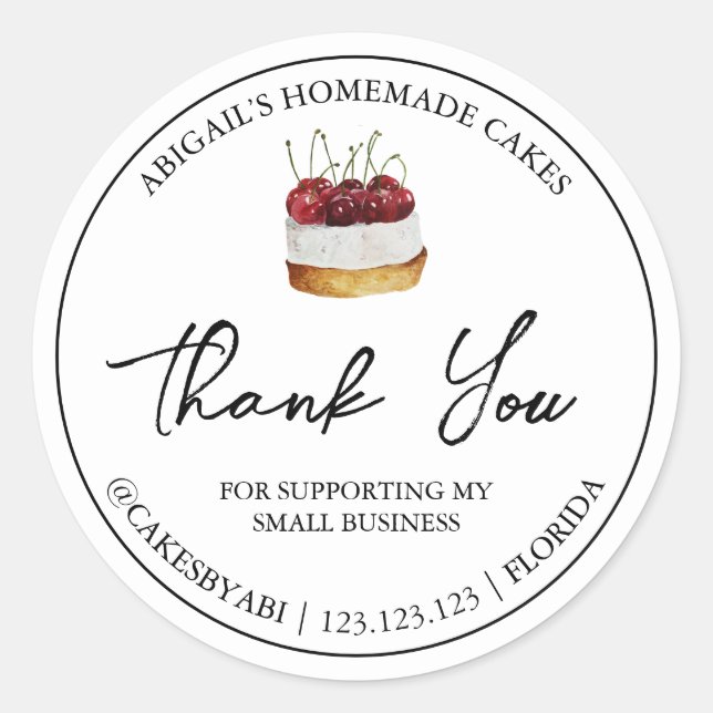 Simple Homemade Dessert Cake Thank You Label (Front)