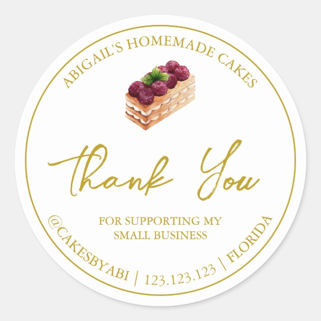 Simple Homemade Dessert Cake Thank You Label (Front)