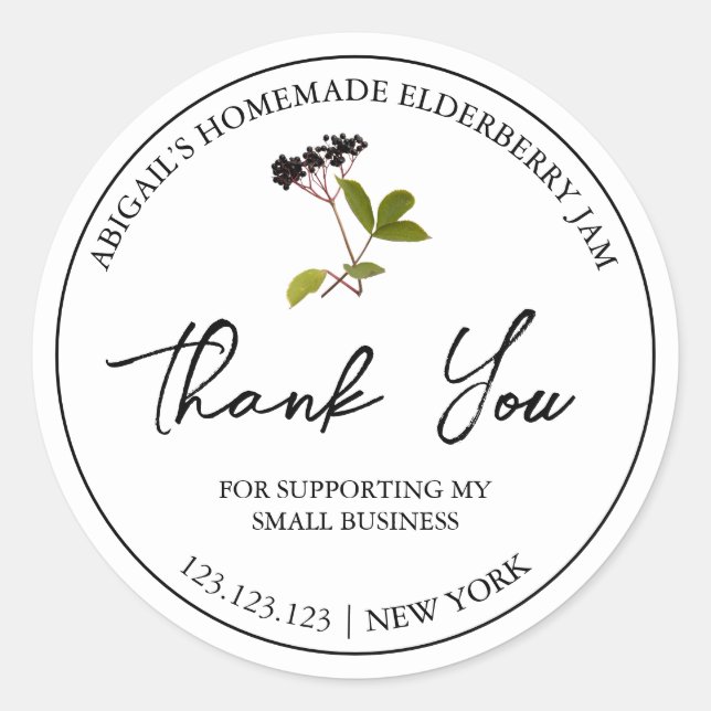 Simple Homemade Elderberry Jam Thank You Label (Front)