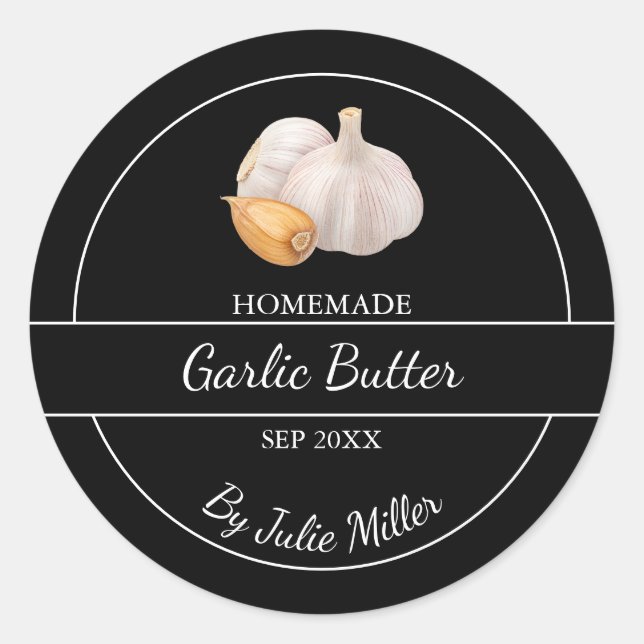 Simple Homemade Garlic Butter Label | Black (Front)