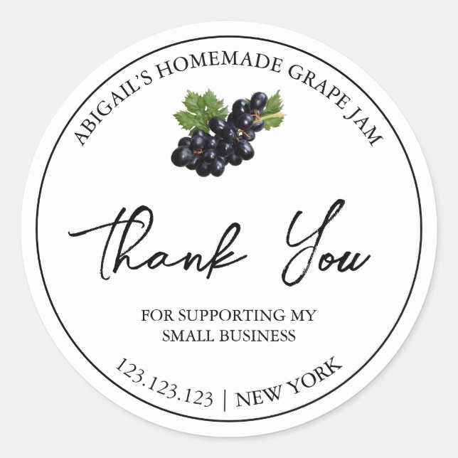 Simple Homemade Grape Jam Thank You Label (Front)