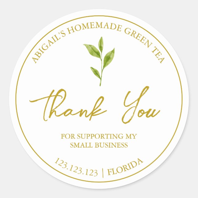 Simple Homemade Green Tea Thank You Label (Front)