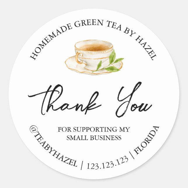 Simple Homemade Green Tea Thank You Label (Front)