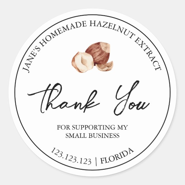 Simple Homemade Hazelnut Extract Thank You Label (Front)