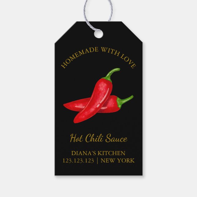 Simple Homemade Hot Chili Sauce Hang Tag | Black (Front)