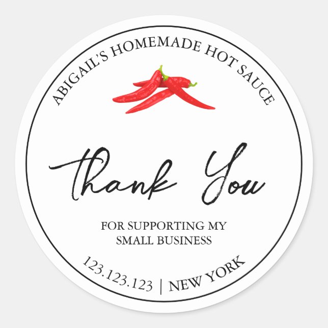 Simple Homemade Hot Chili Sauce Thank You Label (Front)