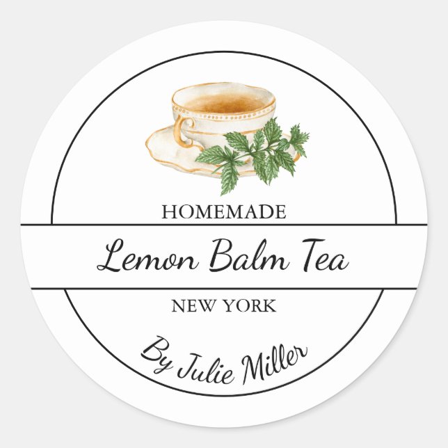 Simple Homemade Lemon Balm Tea Label (Front)