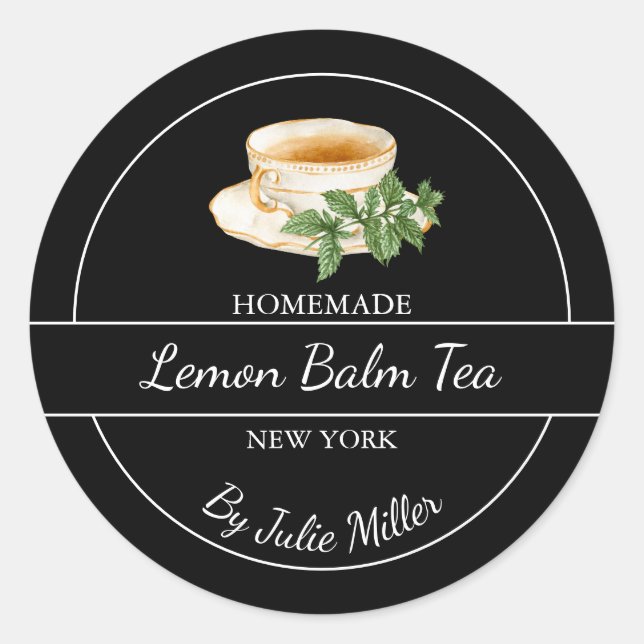 Simple Homemade Lemon Balm Tea Label (Front)