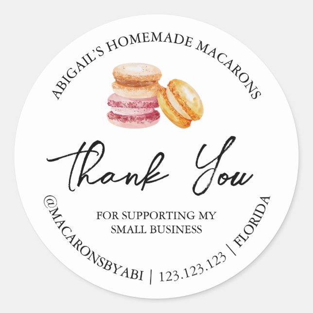 Simple Homemade Macaron Thank You Label (Front)