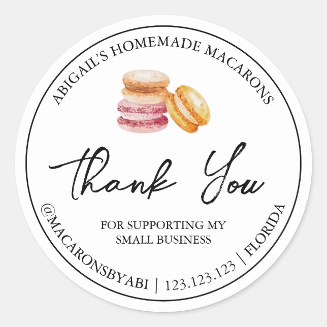 Simple Homemade Macaron Thank You Label (Front)