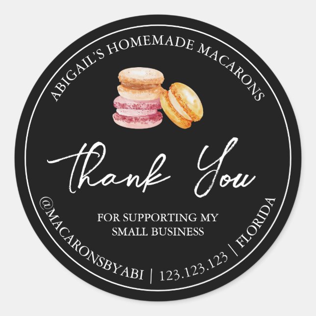 Simple Homemade Macaron Thank You Label (Front)