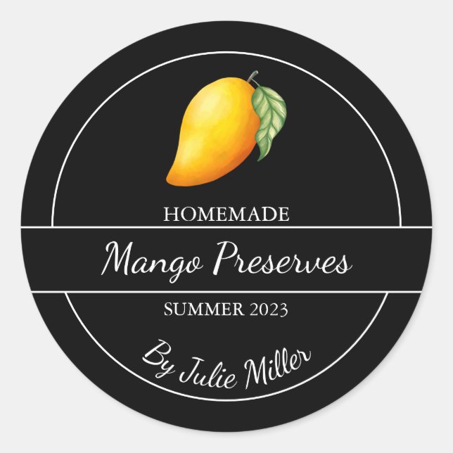Simple Homemade Mango Preserves Label Black (Front)