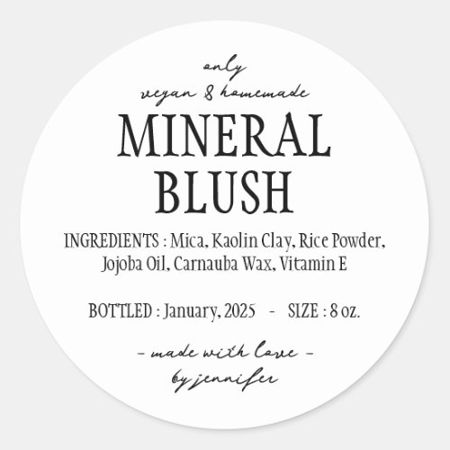 Simple Homemade Mineral Blush Ingredients Classic Round Sticker