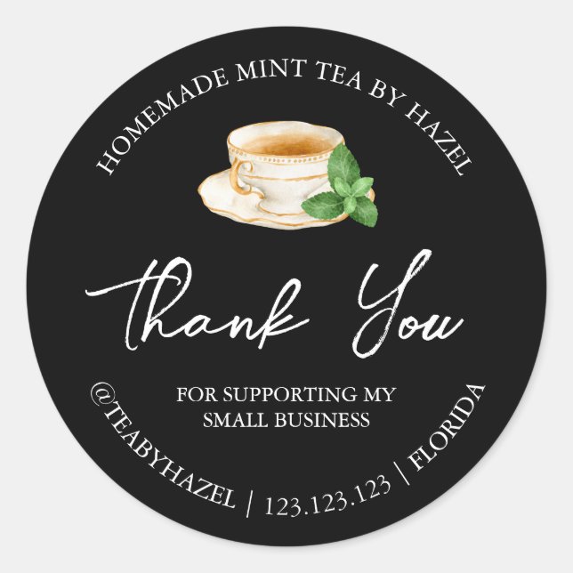Simple Homemade Mint Tea Thank You Label (Front)