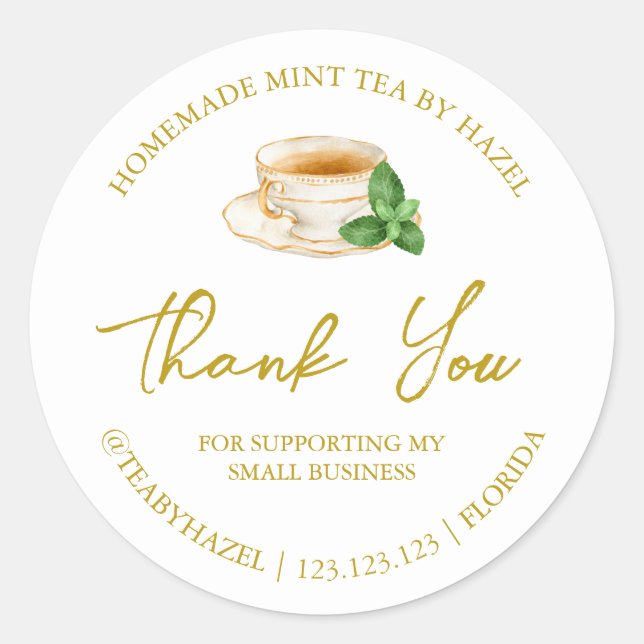 Simple Homemade Mint Tea Thank You Label (Front)