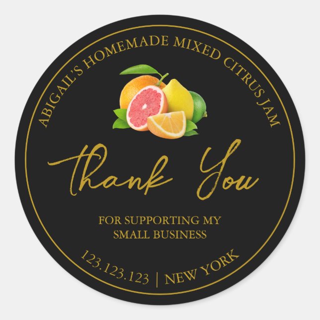 Simple Homemade Mixed Citrus Jam Thank You Label (Front)