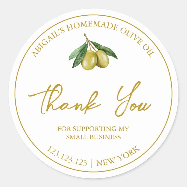 Simple Homemade Olive Oil Thank You Label (Front)
