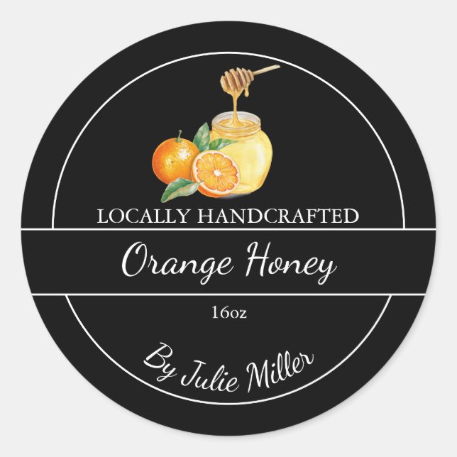 Simple Homemade Orange infused Honey Label (Front)